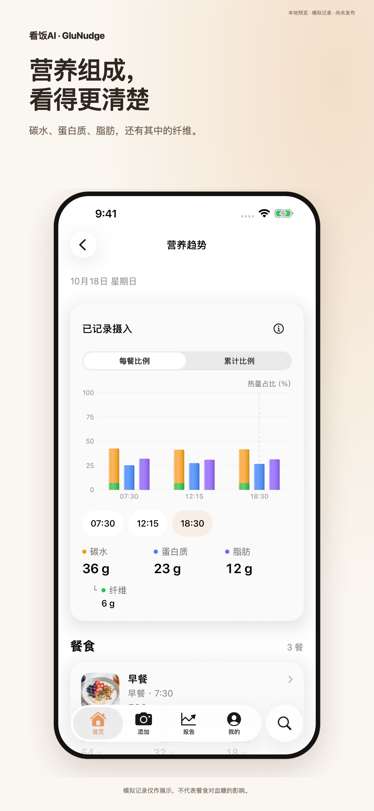 营养组成，看得更清楚. 碳水、蛋白质、脂肪，还有其中的纤维。
